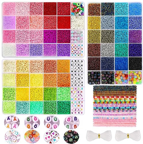 Funtopia 36600 Stück Perlen für Armbänder 2mm, Armband Perlen Set mit 600+ Stück Buchstaben Perlen, Smile Perlen, Liebesperlen, Evil Eye für Bracelet Making Kit Partys, Feiertage