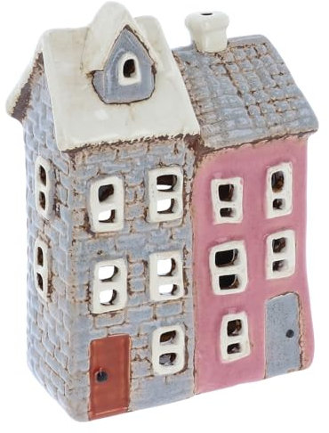 Shudehill Giftware Village Pottery Keramik-Teelichthalter, Fliesen und Ziegelsteine, Pastellhaus-Kollektion (Zwei Häuser)