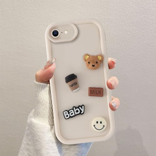 Coalbooliy Handyhülle für iPhone 7/8/iPhone SE 2022/SE 2020 hülle 4,7'', Aesthetic 3D Teddybär Muster Design Weiß Weiche TPU Silikon Stoßfest Kameraschutz Schutzhülle Dünn Case für iPhone 8, 03
