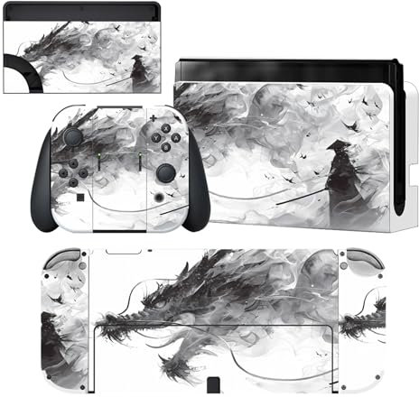 PlayVital Skin Sticker für Nintendo Switch OLED Modell,Aufkleber Sticker Decal Folie Abziehbild Faceplates Klebefolie für Switch OLED Konsole&Joy Con&Dock&Grip(Nebelgeborener Drache)