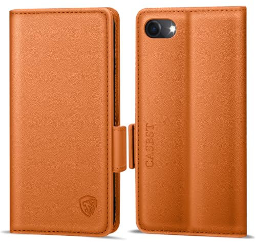 CASBST Handyhülle für iPhone 8/7/SE 2022/2020 Hülle Leder Schutzhülle Klappbar für iPhone SE 2020/2022 Flipcase mit Kartenfach Ständer Handytasche mit RFID Klapphülle für iPhone 7/8/SE Orange