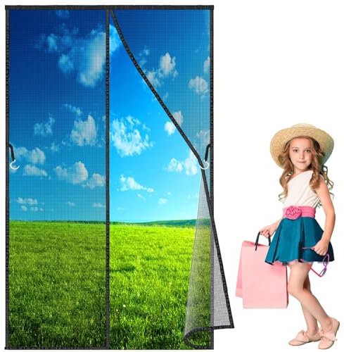 Zanzariera Porta Finestra 115x150 cm, Zanzariera Magnetica su Misura, Rete Fine, Vetroresina, Poliestere, Anti Zanzare Tenda, con Magneti, Chiusura Automatica Nero Nuova-Versione