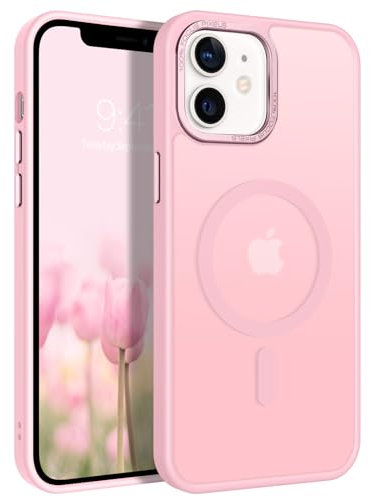GaoBao Strong Magnetic Case for iPhone 12/12 Pro, Slim Shockproof Translucent Matte Protective Cover with MagSafe, Pink-2