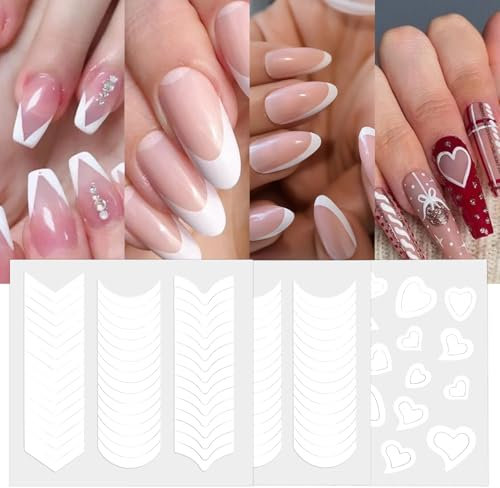 48 Stück weiße French Nails Schablone,Maniküre Aufkleber,French Schablonen Für Gelnägel,Selbstklebende French Tip Guides Nagelaufkleber,Für DIY Dekoration Schablone Werkzeuge