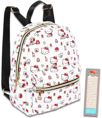Hello Kitty Mini-Rucksack für Damen – 25,4 cm Kunstleder Hello Kitty Rucksack Geldbörse mit Fronttasche plus Lesezeichen | Hello Kitty Rucksack kleines Bündel, Rot/Ausflug, einfarbig (Getaway Solids),