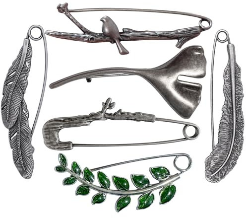 Retro Sicherheitsnadeln für Kleidung - Vintage Broschen und Pins für Frauen, Ginkgo Blatt Brosche Pins mit elegantem Silber & Bronze, perfekt für den täglichen Gebrauch & Geschenke (Silber)