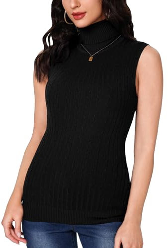 Totatuit Rollkragenshirt Damen Hemd mit Boden, Ärmellos Warmes Fleece Rolli Oberteil Turtleneck Unterziehshirt Stretch Rollkragenpullover für Winter und Herbst Schwarz XL
