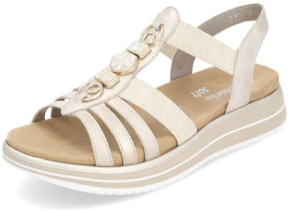 Remonte Damen Riemchensandalen D1J60, Frauen Sandalen,lose Einlage,bequem,flach,Sommerschuhe,Freizeitschuhe,offene Schuhe,Strandschuhe,Gold (91),41 EU