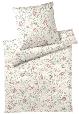 elegante Mako-Satin Bettwäsche Sketch Allover Offwhite 1 Bettbezug 155 x 220 cm + 1 Kissenbezug 80 x 80 cm