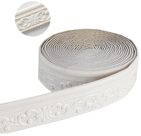 ACESOME Tapetenbordüre Selbstklebend, Wandbordüre Bordüre Selbstklebend,10m x 8cm x 8mm Wasserdicht Bordüre 3D, Bordüre Tapete Tapetenbordüre Deckenleisten für Flur, Decke, Ecke, Linie (Weiß)