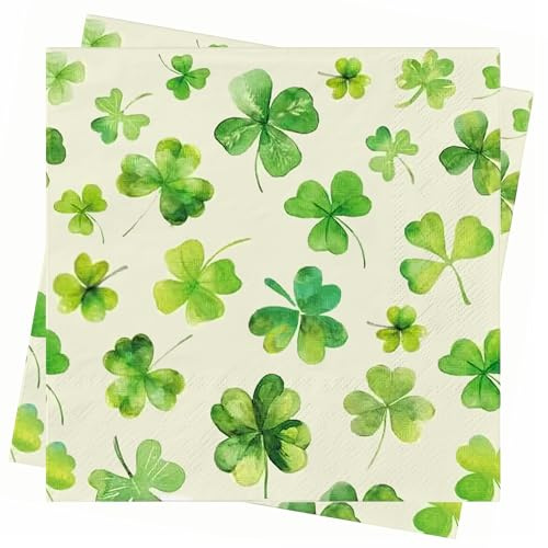 Papierservietten Happy St. Patrick's Day, grüne Kleeblatt-Servietten, St. Patrick's Day, Dekorationen, Geschirr-Servietten, Seidenpapier, Mittagessen, Abendessen, Cocktail-Servietten für irische