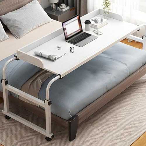 Folding Desks for Small Spaces,Rolling Desk Over Bed Bed Tray Table On Wheels Computer Trolley On Wheels Adjustable Portable Laptop Desk Table Stand Lap Sofa Bed Pc Notebook(Color:White+)