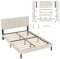 UISEBRT Polsterbett 140 x 200 cm – Bettrahmen mit Knöpfen, Plattformbettgestell mit gepolstertem Kopfteil aus Samt, Holzlattenstütze, Doppelbett für Erwachsene, Modernes Design (Beige)