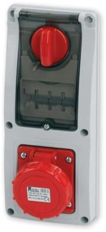 Presa interbloccata verticale con sezionatore, interruttore, ad incasso, con magnetotermico, 380V 415V AC, 4 poli, 3P+T, 63A, IP67 da interno e esterno