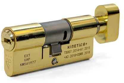 UAP Kinetica+ K4 3* Kitemarked Horizontal Euro Key & Turn Cylinder Door Lock - Advanced Home Security & Safety, Bio Key, 6-Pin, Anti-Bump, Anti-Drill (100mm 45T-10-45 (50T/50) (Polished Brass)