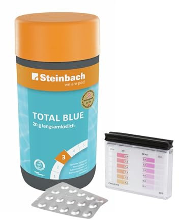 Steinbach | Poolpflege Test-Set | Total Blue 1 kg (20 g langsamlöslich) & Testkit für pH-Wert/Chlor | ideal zur Wasserkontrolle von pH-Wert und freiem Chlor | Poolwasser sauber & kristallklar