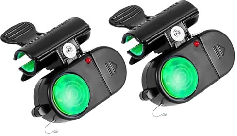 2 x Bissanzeiger, verbesserte empfindliche elektronische Angelalarm-Anzeige, Sound-Bisswarnglocke mit LED-Lichtern