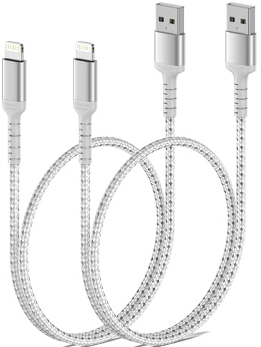 ULIFTUS Lightning Kabel Kurz[50CM, 2Pack], Nylon 0.5M iPhone Ladekabel MFi Zertifiziert USB A auf Lightning Datenkabel für iPhone 14/13/ 12/11 Pro Max/XS/XR[Silber]