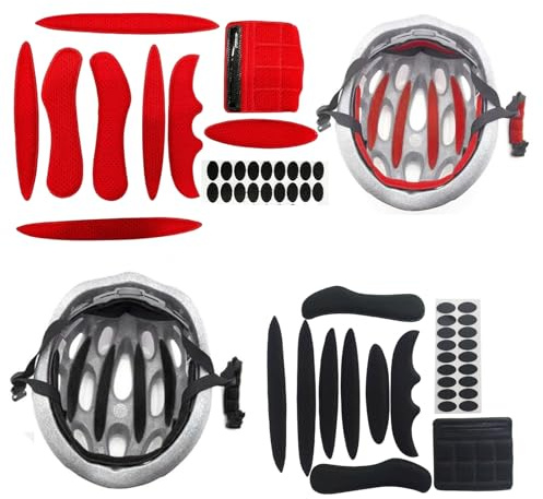 THXFUNAREA 2 Pack Bicycle Helmet Cushion Foam Replacement Padding for Bicycle Helmet and Accessories - Ear Pads with Chin Guard for Kids Bike Motorcycle Helmet (Black and Red)