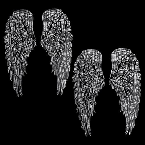 PH PandaHall 2 Paar Engelsflügel Aufbügelflicken Strass Hotfix Transfer Applikation Wärmeübertragungs Personalisierter Flügeldruck Glitzer Patch für Kleidung Mütze Jeans