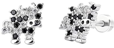 Niedliche 20 g Kuh-Ohrstecker für Frauen, winziges Tierknorpel Tragus Helix Piercing mit flachem Schraubverschluss - Hypoallergener Edelstahl CZ Sleeper Studs, Geschenk für Tochter Geburtstag