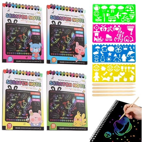 TAGMEIU 4Pack Scratch Art Paper Set, Magic Rainbow Scratch Art Book