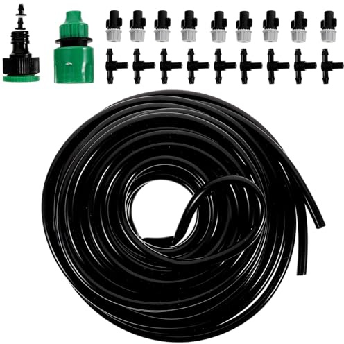 NUOBESTY Kit Impianto di Irrigazione da Giardino 33 Pezzi Tubo 10 M e Testine Regolabili Impianto Irrigazione a Goccia per Aiuole Vasi e Orto per Giardinaggio
