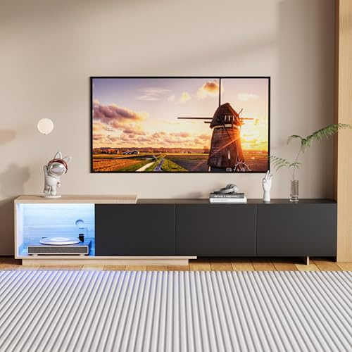 TV Schrank mit led,Fernsehtisch mit 3 Schubladen Fernseher Schrank TV Lowboard Stehend Fernseher Kommode TV Board mit Offenen Stauraum für Wohnzimmer, Esszimmer, Schlafzimmer (Schwarz, 240x38x44cm)