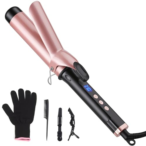 Large Barrel Curling Tongs 38mm for Soft Waves and Long-Lasting Curls | Ceramic Hair Curler with 14 Adjustable Temperature, Big Curling Wand Iron for All Hair Types, Dual Voltage