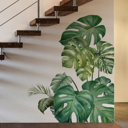Sanfly 3d Plant Wall Stickers, Simulated Potted Green Plant Wall Stickers, Self-adhesive Monstera Leaf Wall Decals for Living Room Bedroom Wall Decor