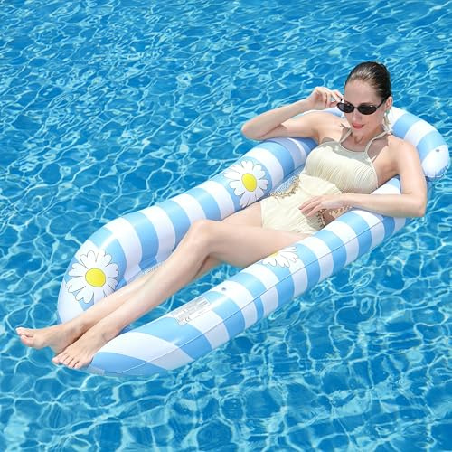 Luftmatratze Matratze mit Kopfstütze 1 Stück, Gänseblümchenblau, 160x85cm, Erwachsene Luftmatratze Pool Wasser Wasserhängematte Poolspielzeug, Geeignet für Sommer Pool, See Parteien, Strand