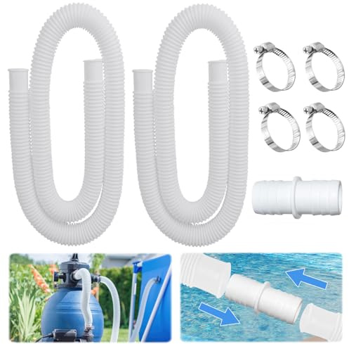 2 Pcs Tubo Piscina da 32 mm, 150cm Tubi per Piscina con 4 x Clip di Sicurezza e 1 x Connettore per Tubo, Tubi di Ricambio per Piscina, Tubi per Piscina per Pompe da Piscina per Pompa Filtro e Piscina