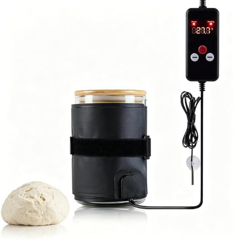Electric Sourdough Starter Warmer Jar Heating Wrap with UK Plug, Adjustable Temperature 5-45℃ NTC Sensor Bread Proofer Heating Wrap for Dough Fermentation, Kombucha, Yogurt & Wine Making (47×12.7cm)