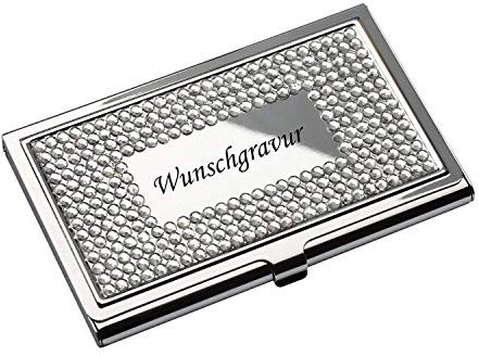 REFLECTS Edles Visitenkartenetui Visitenkartenbox mit Gravur Strasssteinchen silberglänzend Metall graviert
