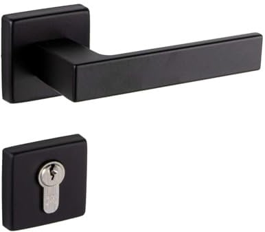 Gedotec Türklinke Schwarz Matt | PZ - Zylinder | 1x Set Türbeschlag schwarz, Türgriff modern Zimmertür eckiger Rosette für Innentüren | Drücker-Paar schwarz matt | PUSH 1317 | Türgarnitur Design