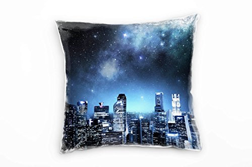 Paul Sinus Art Abstrakt, Sterne, Stadt, Nacht, türkis, blau, grau Deko Kissen 40x40cm für Couch Sofa Lounge Zierkissen - Dekoration zum Wohlfühlen