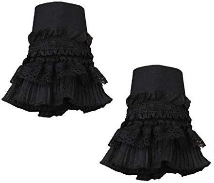 Tandou Armstulpen Pulswärmer Damen - Retro-Gothic Stulpen mit abnehmbaren Knöpfen, Schwarz, 21 cm, Locker, Casual, Einfarbig, Dekorativ