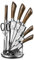 Velaze Set Coltelli, Coltelli Cucina Set 8 Pezzi, Ceppo Coltelli, Set di Coltelli Professionali Chef in Acciaio Inossidabile con Blocco Coltelli Girevole - Marrone