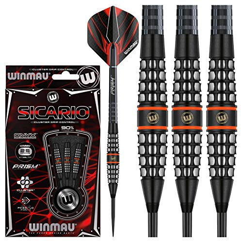 WINMAU Sicario 90% Tungsten Darts Set with Flights and Stems (Shafts) Two Styles - Cluster Grip Control