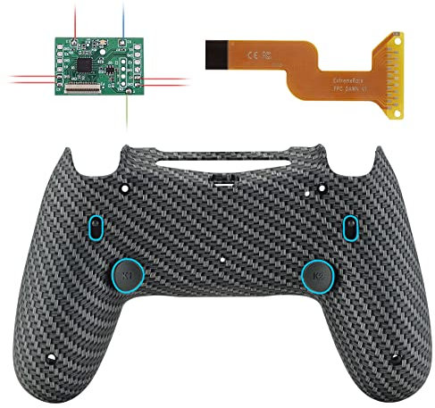 eXtremeRate Dawn 2.0 Remap Kit Trigger Stop per ps4 Controller,2 Tasti Posteriori Pulsanti Aggiuntivi Back Buttons Cover Trigger Lock per ps4 Joystick JDM-040/050/055-Nero Argento Fibra di Carbonio