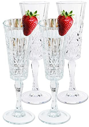 BELLAFORTE - Shatterproof Tritan Plastic Champagne Flute, 6oz, Myrtle Beach Plastic Champagne Glasses Set of 4 - Dishwasher Safe Glassware for Indoor and Outdoor Use, BPA Free - Clear