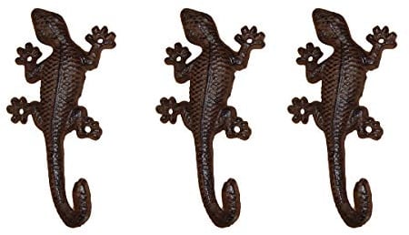 TentHome 3er Set Gecko-Haken Rustikal Wandhaken Eisenhaken Kleiderhaken Gusseisen Garderobenhaken Schlüssel-Haken Wandbehang für Blumentopf Pflanzen Garten Dekoration (Eidechse)