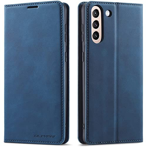 QLTYPRI Hülle für Samsung Galaxy S21, Premium Dünne Ledertasche Handyhülle mit Kartenfach Ständer Flip Schutzhülle Kompatibel mit Samsung Galaxy S21 - Blau