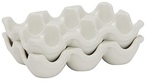 Rigid Ceramic 6-Egg Holders, 2-Pack of Half-Dozen Egg Trays For Fridge, Counter, Cabinet, 14.5 x 9.5 x 3 cm Each