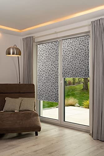 K-home Thermorollo Verdunklungsrollo ohne Bohren Grau Bedruckt B60 x H200 cm