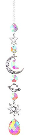 Demiawaking Kristall Glockenspiel Stern Mond Anhänger Perlen hängend Sonnenfänger für Outdoor Indoor Garten Fenster Hochzeit Vorhang DIY Suncatcher Deko (C)