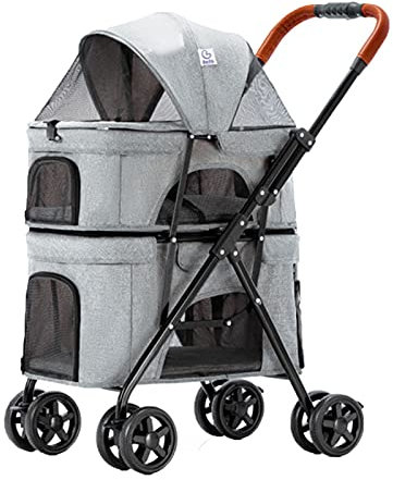Doppelter Decker Haustierwagen, Multifunktions-3IN1 Katzen Buggy, Faltbare Hundebuggy for Kleine Hunde, Einklick Falten, Vorne, Haustierwagen for 2 Hunde (Color : Gray, Size : A)