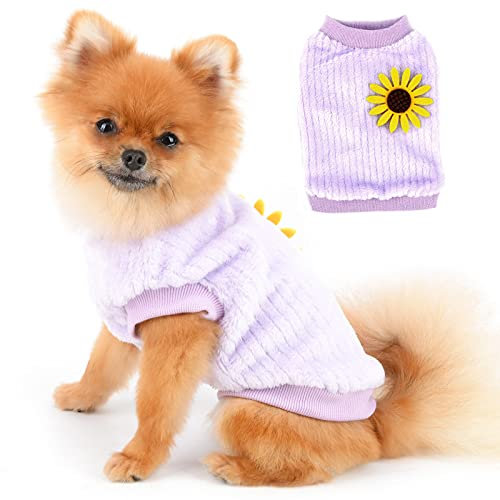 PAIDEFUL Plüsch Warmer Hund Pullover Mädchen Chihuahua Pullover Mode Einfarbig Warme Strickwaren Winterkleidung für Welpen Weibliche Kleine Haustiere Katze Herbst Kaltes Wetter Tragen Lila M