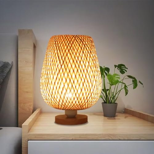GUANSHAN Lampe de Table Tissée en Bambou Style Zen Abat-Jour en Bambou Lampe de Table Éclairage de Table Décoratif Veilleuse Atmosphère Lumière pour Chambre, Salon
