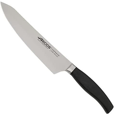 Arcos Cuchillo Chef Forjado con Hoja Acero Inoxidable 200 mm. Cuchillo Cocina Profesional. Mango Inyectado Polipropileno Pom. Ideal para Chefs Clase Mundial. Serie Clara. Color Negro.